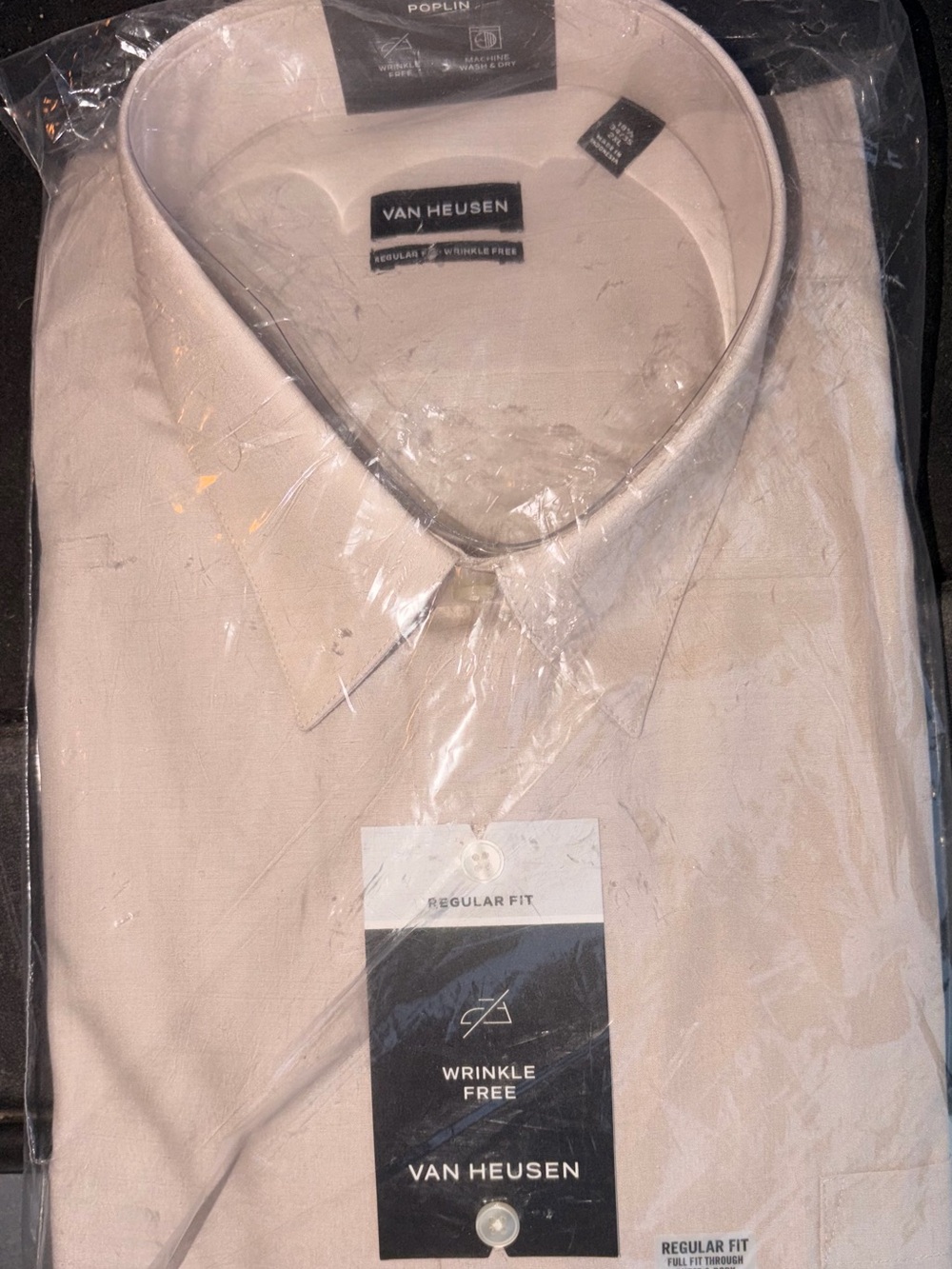 Van Heusen Men’s Dress Shirt in Light Beige Poplin